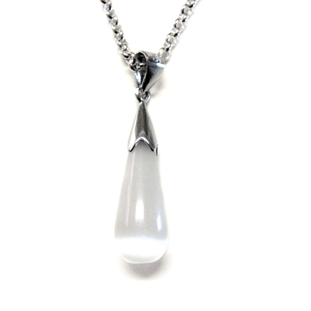 White Opal Tear Drop Pendant Necklace